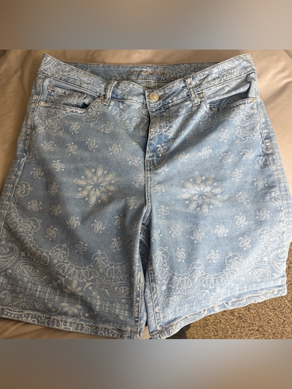 Copper Key Light Blue Paisley-Print High-Rise Jeans Shorts